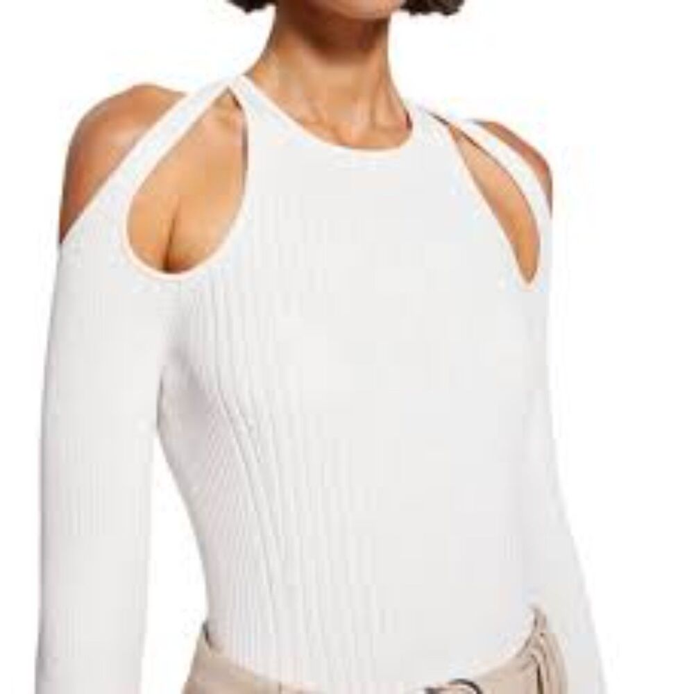 Jonathan Simkhai Isabella White Cut Out Ribbed Knit Top Long Sleeves XS